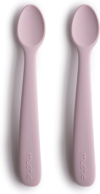 Mushie Colheres de alimentação Baby | Colheres de silicone sem BPA, pacote com 2 | Utensílios duráveis para bebês e crianças pequenas, próprios para lava-louças | Lilás suave