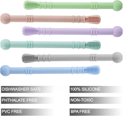 PandaEar Mordedores de silicone para bebês, pacote com 6 unidades | Mordedores macios para aliviar a dentição, com 2 escovas de limpeza, para bebês de 0 a 3, 3 a 6 e 6 a 12 meses