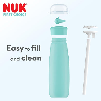 NUK Garrafa de Água First Choice com Canudo Retrátil | 24+ Meses | 450 ml | Canudo Resistente a Mordidas | Garrafa Antivazamento | Pinguim Laranja | 1 Unidade