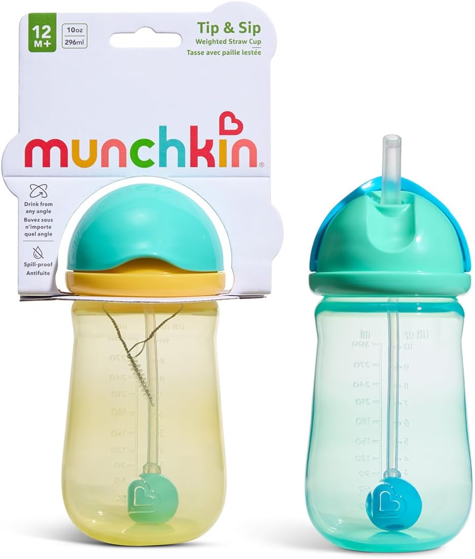 Munchkin Copo com Canudo Tip and Sip | Kit com 2 | 12m+ | 296 ml | Azul/Amarelo