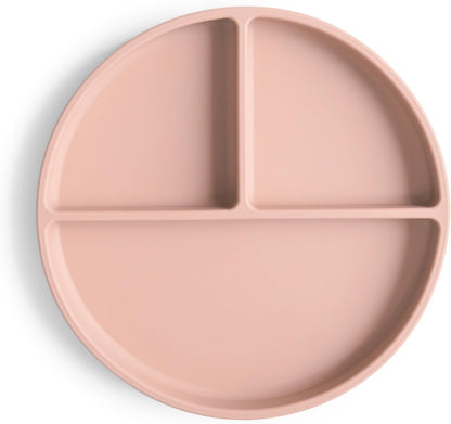 Mushie Prato de silicone com ventosa | Prato dividido antiderrapante para bebês e crianças pequenas | Silicone de qualidade alimentar | Pode ser lavado na lava-louças e usado no micro-ondas | Cor rosa