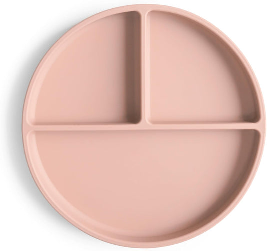 Mushie Prato de silicone com ventosa | Prato dividido antiderrapante para bebês e crianças pequenas | Silicone de qualidade alimentar | Pode ser lavado na lava-louças e usado no micro-ondas | Cor rosa