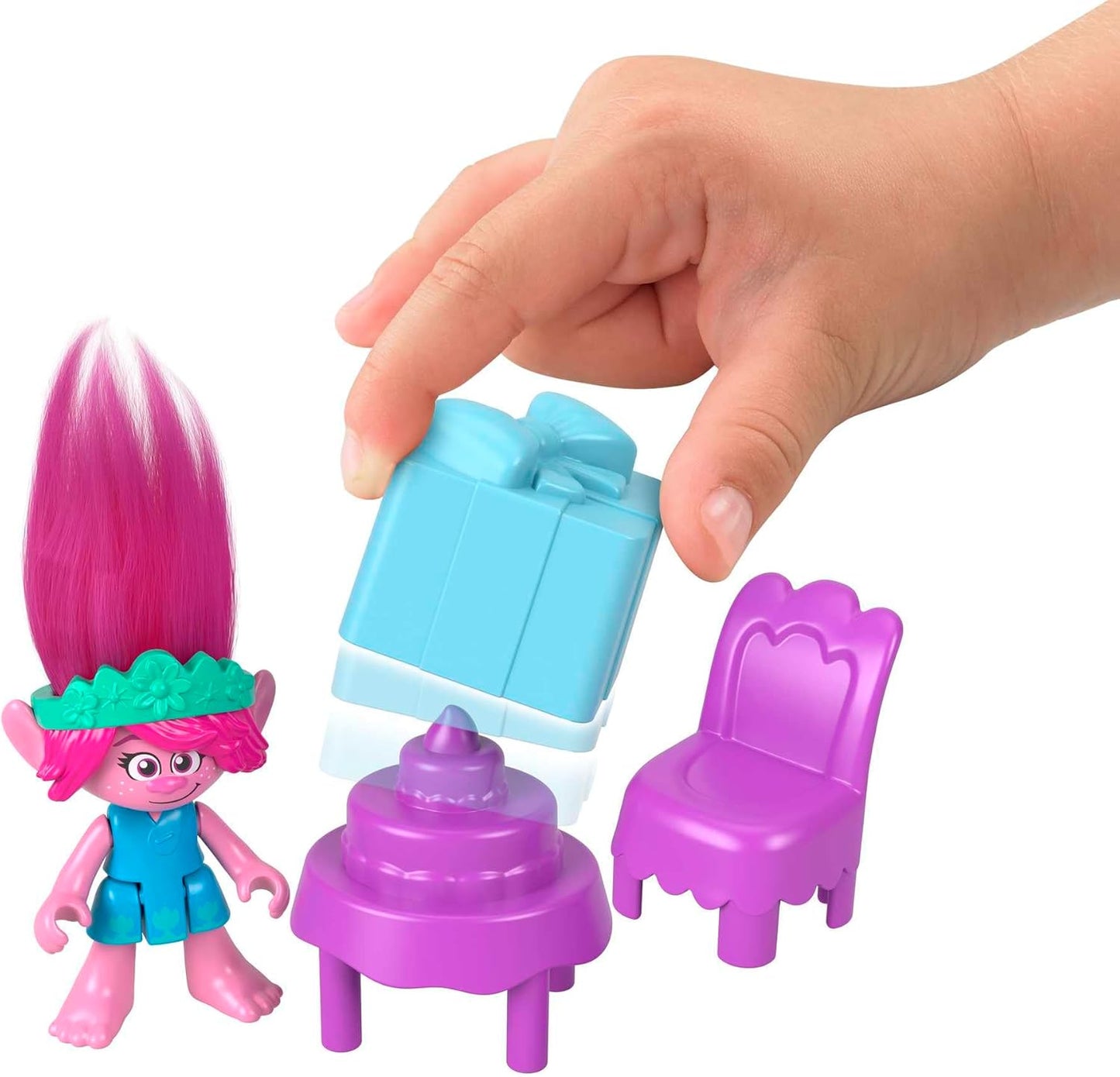 Imaginext DreamWorks Trolls Conjunto de brinquedos musicais , luzes e sons Rainbow Treehouse com figura de papoula e 7 peças de brincar para crianças em idade pré-escolar