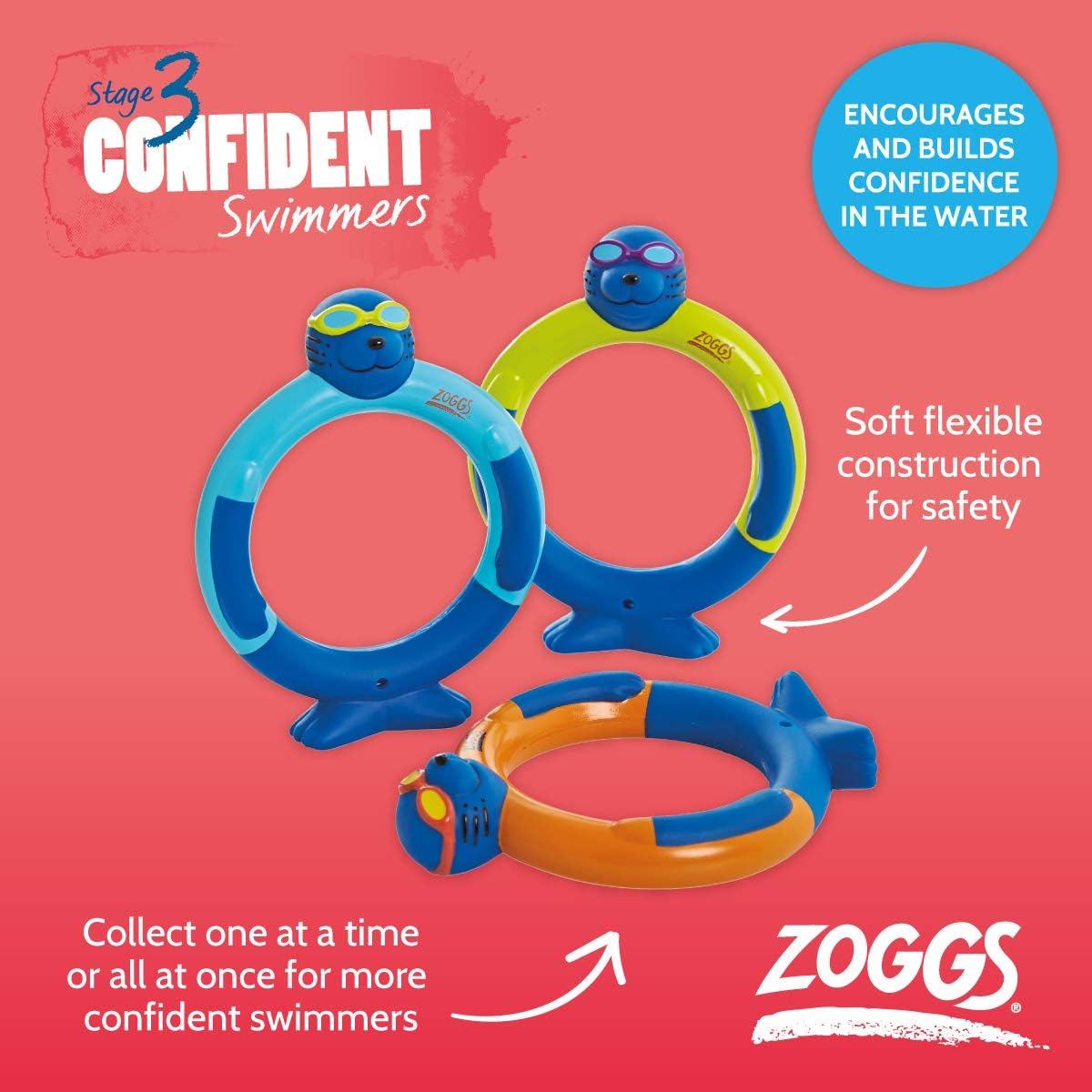 Zoggs Children's Zoggy Dive Rings Brinquedo e jogo de piscina (pacote com 3)