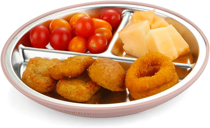 PandaEar Conjunto de 3 pratos infantis em aço inoxidável para meninas, com divisórias e ventosas, ideais para introdução alimentar BLW (Baby Led Weaning). Antiderrapantes e próprios para lava-louças.