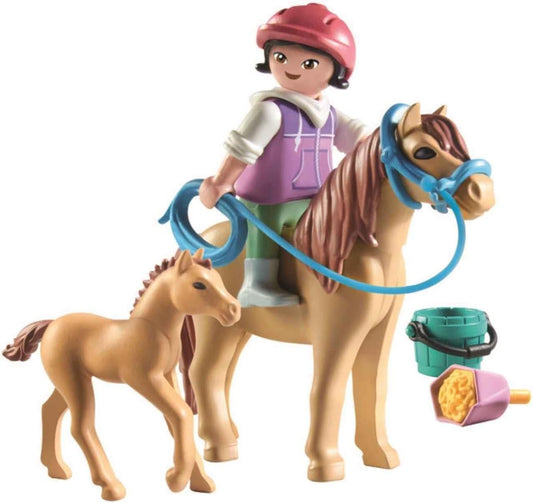 Playmobil 71498 Cavalos da Cachoeira: Criança com Pônei e Potro, brinquedo de cavalo, encenação divertida e imaginativa