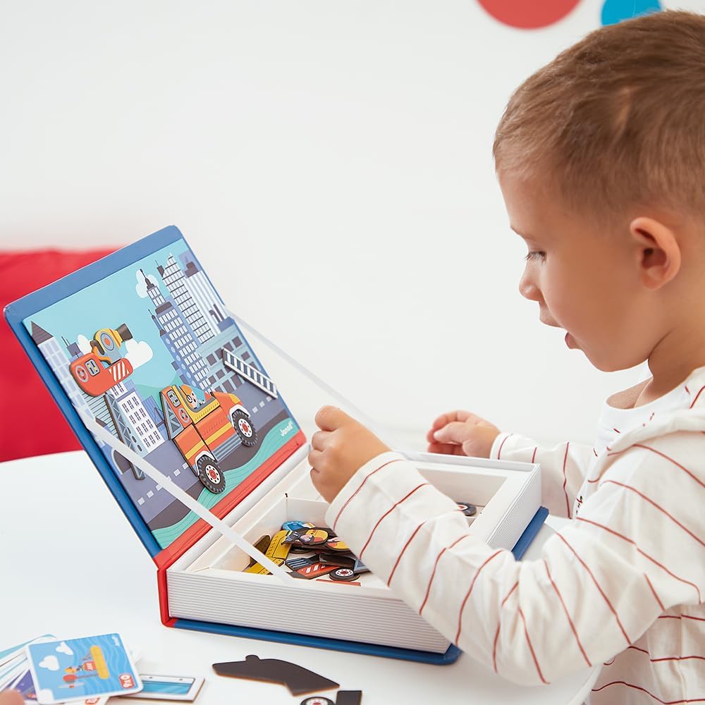 Janod - Magnéti'Book Firefighters - Jogo educativo de 60 ímãs com 18 c
