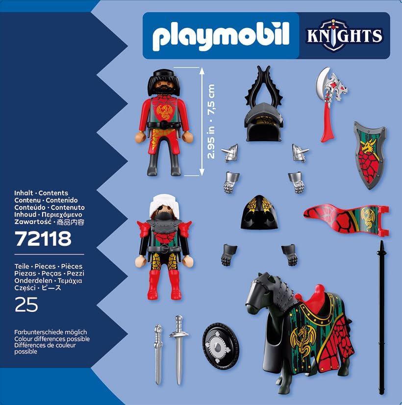 Playmobil | Cavaleiros | Líder dos Cavaleiros do Dragão | Cavaleiro a Cavalo com Estandarte e Companheiro | Brinquedo de Cavaleiros para Crianças a partir de 4 Anos | 72118