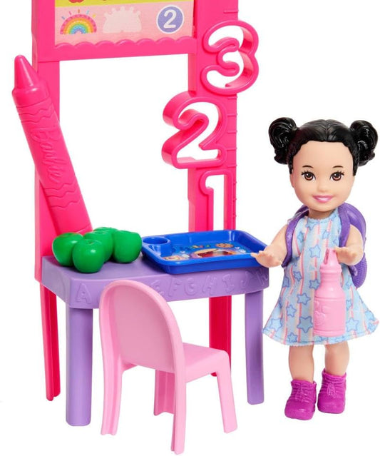 Barbie Conjunto Profissões Professora com Boneca Fashion Vestindo Vestido Removível, Boneca Criança Pequena, Quadro de Sala de Aula e Acessórios, JMK16