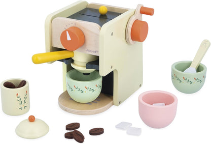 Janod - Máquina de Café Barista Infantil de Madeira - Com Moedor de Café Manual - 20 Acessórios de Madeira e Feltro Incluídos - Brinquedo de Imitação - Desenvolve a Imaginação - A partir de 3 anos - J06644