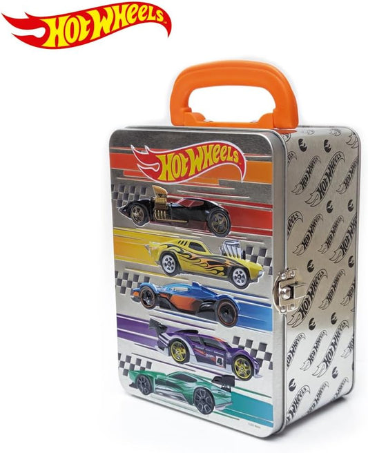 Hot Wheels Estojo de metal para carrinhos na escala 1:64 | Organizador e porta-carrinhos para 18 unidades | Presente ideal para colecionadores e crianças a partir de 3 anos | Tampa com design 3D | (Carrinhos não inclusos)