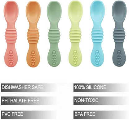 PandaEar Conjunto de 6 colheres de silicone para bebês - Utensílios para autoalimentação de 6 a 12 meses - Colheres infantis para a primeira fase - Essenciais para a alimentação do bebê