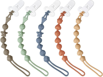 PandaEar - Pacote com 5 prendedores de chupeta de silicone, design de peça única, ideal para a fase de dentição.