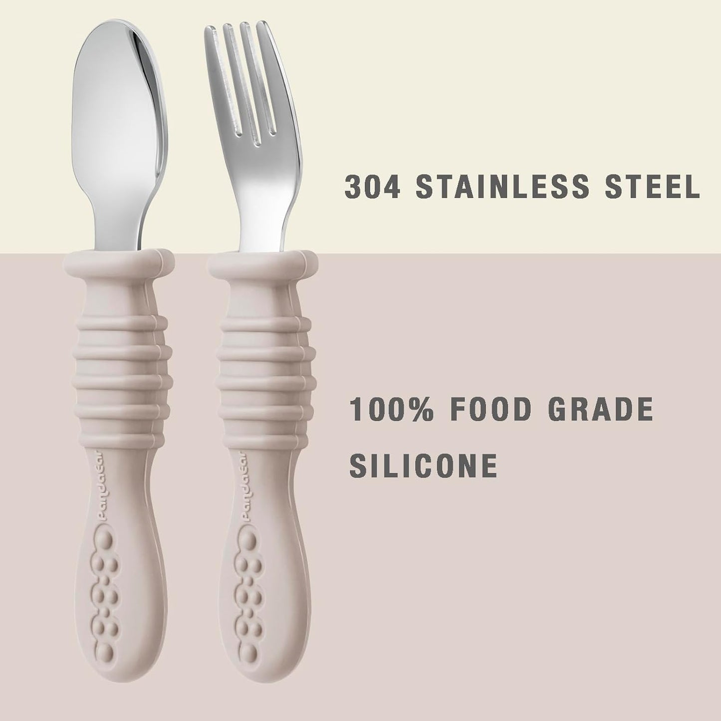 PandaEar Conjunto de Talheres com 6 Peças: Garfo e Colher para Bebê, em Aço Inoxidável, para Alimentação Independente de Bebês e Crianças, com Cabo de Silicone, Livre de BPA