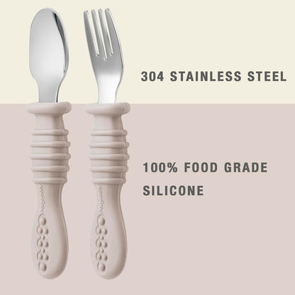 PandaEar Conjunto de Talheres com 6 Peças: Garfo e Colher para Bebê, em Aço Inoxidável, para Alimentação Independente de Bebês e Crianças, com Cabo de Silicone, Livre de BPA