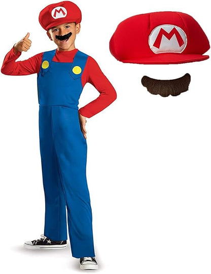 DISGUISE Oficial Clássico Nintendo Super Mario Costume Kids inclui Chapéu Mario, Mario Fancy Dress Up Outfit Crianças Halloween Aniversário Fantasias do Dia Mundial do Livro para meninos