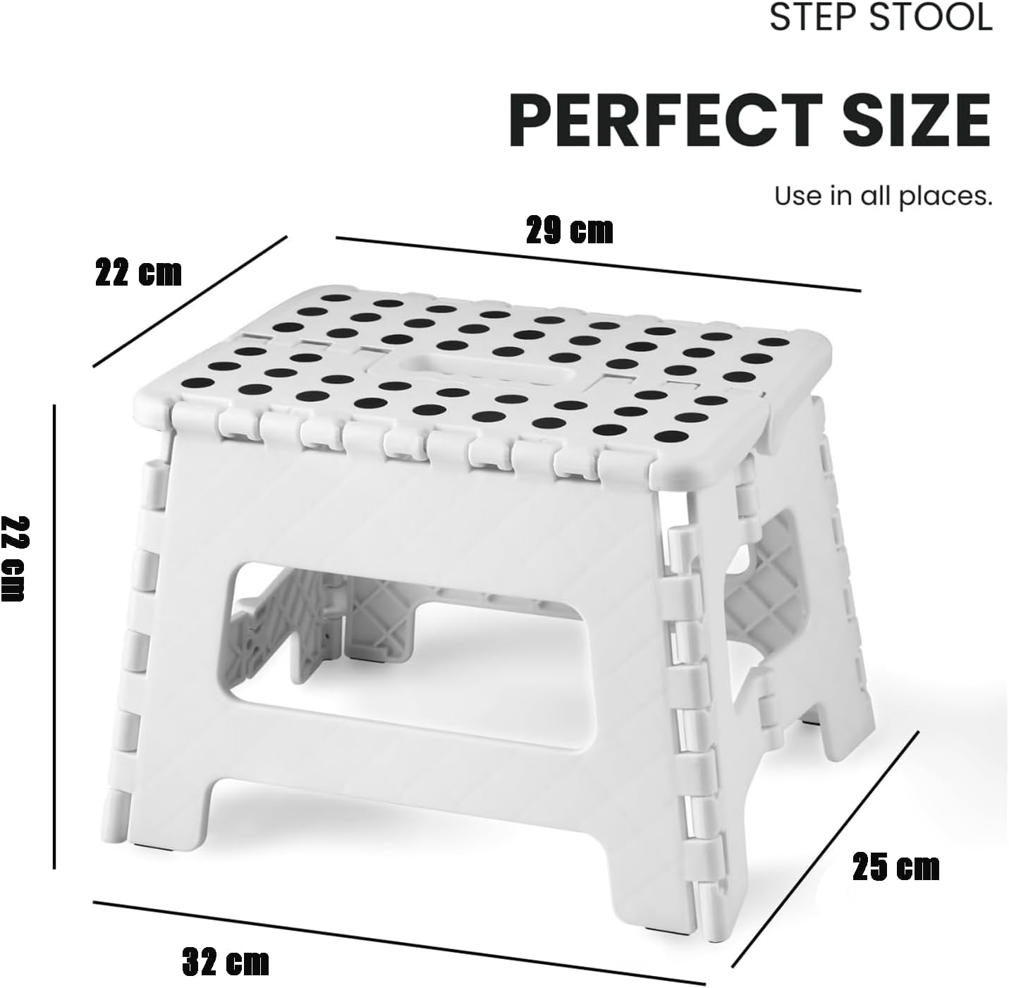 PandaEar Banquinho dobrável, 19 cm, leve e dobrável, ideal para crianças, perfeito para cozinha, banheiro, casa e quarto. Resistente e fácil de usar. Cor: Branco.