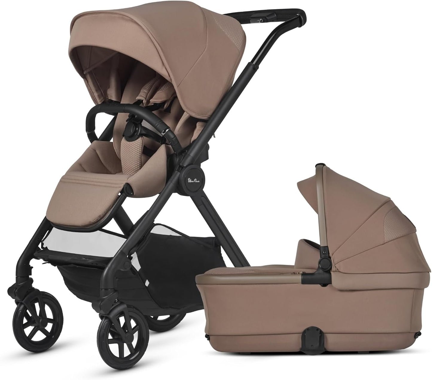 Silver Cross - Carrinho Reef 2 e Alcofa Dobrável Primeira Cama - Carrinho Compacto e Sistema de Viagem para Conforto Todo Terreno - Recém-nascido até 4 Anos (22kg) - Mocha