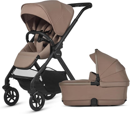 Silver Cross - Carrinho Reef 2 e Alcofa Dobrável Primeira Cama - Carrinho Compacto e Sistema de Viagem para Conforto Todo Terreno - Recém-nascido até 4 Anos (22kg) - Mocha