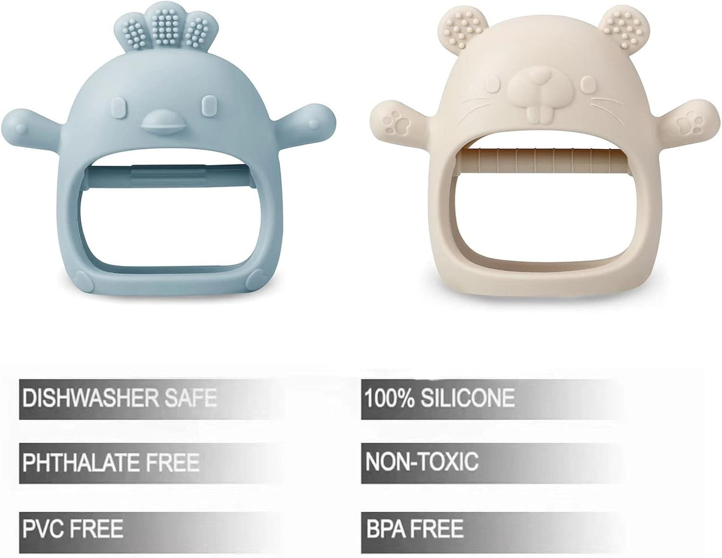 PandaEar Conjunto de 2 mordedores de silicone | Luva mordedora e chupeta para aliviar a dor da dentição (Branco/Azul)