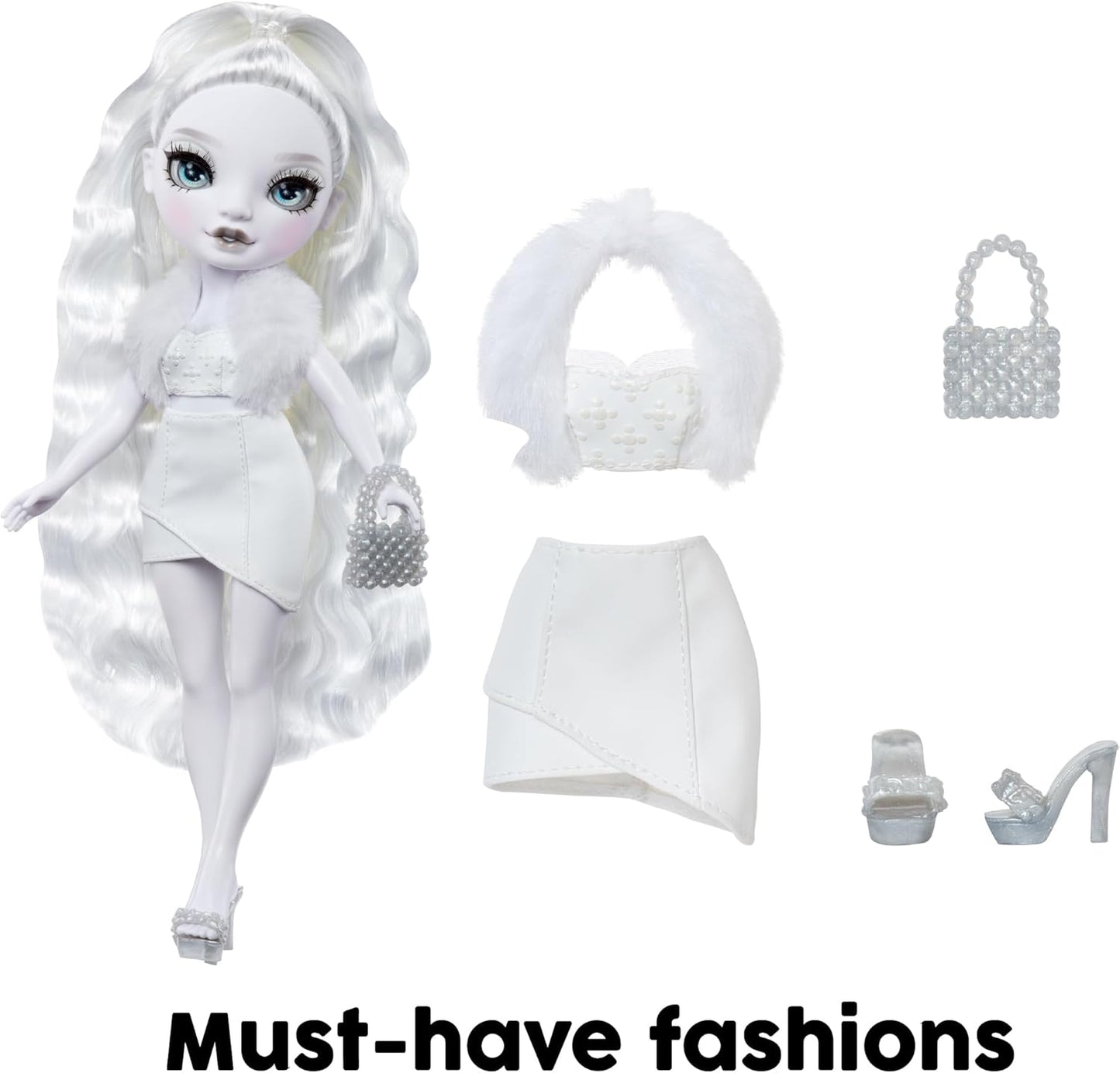 Boneca Fashion Natasha Zima da Rainbow High Shadow High - Tons de Cinza, 28cm, Cabelo e Roupa Brancos, Bolsa Estilosa, Presente Fofo para Crianças de 4 a 10 Anos