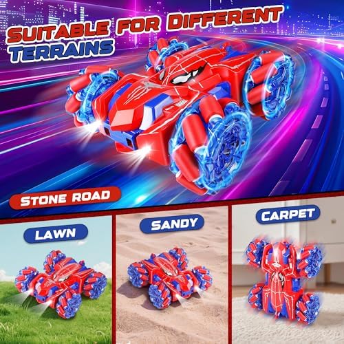 Carro de Controle Remoto Spider - Caminhão Monstro de 2.4Ghz com Rotação de 360° e Dupla Face para Meninos de 4 a 8 Anos, Carro Acrobático 4WD com Luzes Incríveis
