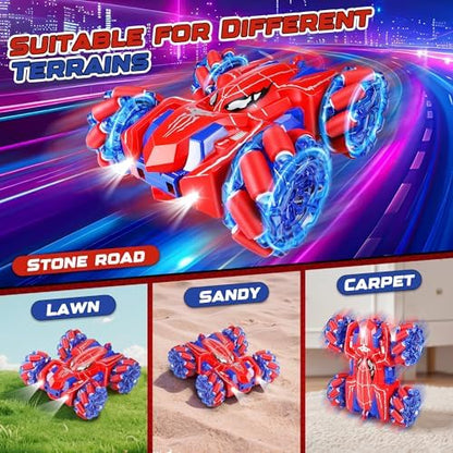 Carro de Controle Remoto Spider - Caminhão Monstro de 2.4Ghz com Rotação de 360° e Dupla Face para Meninos de 4 a 8 Anos, Carro Acrobático 4WD com Luzes Incríveis