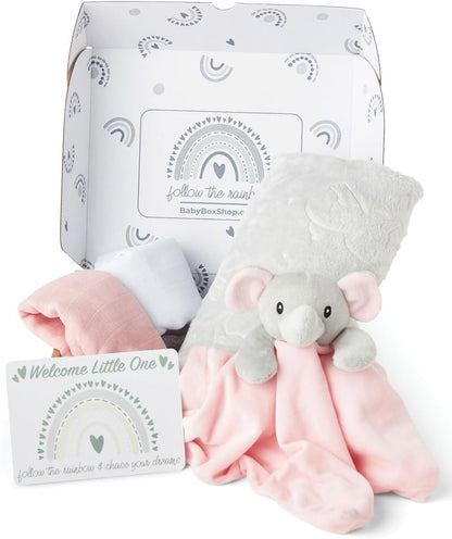 Baby Box Shop - Presentes personalizados para meninos, presente ideal para batizado: cobertor de lã, Baby Box Shop - 5 itens essenciais para recém-nascidos, ideais como presentes para chá de bebê e batizado, panos de musselina e presentes
