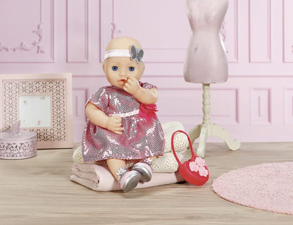 Baby Annabell Conjunto Deluxe Glamour 43cm - Roupa de Festa Brilhante - Fácil para Mãos Pequenas, Brincadeiras Criativas Promovem Empatia e Habilidades Sociais, para Crianças a partir de 3 Anos - Inclui Vestido, Sapatos e Mais