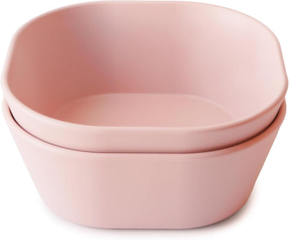 Mushie Tigelas para Jantar Infantil | Conjunto de 2 Tigelas Quadradas | Reutilizáveis e Livres de BPA | Podem ser Lavadas na Lava-louças e Usadas no Micro-ondas | Fabricadas na Dinamarca (Rosa)