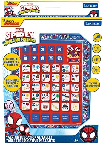 LEXIBOOK, Homem-Aranha e Seus Incríveis Amigos, Tablet Educativo Bilíngue, Brinquedo para aprender o alfabeto, números, palavras, ortografia e música, Inglês/Francês, Azul/Vermelho, JCPAD002SPi1