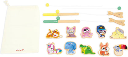 Janod - Applepop Claw Game - Children’s Game of Skill - 2 Claws + 10 Animals + 1 Bag - Develops Dexterity & Concentration - FSC Wood Toy - 3 Years +,