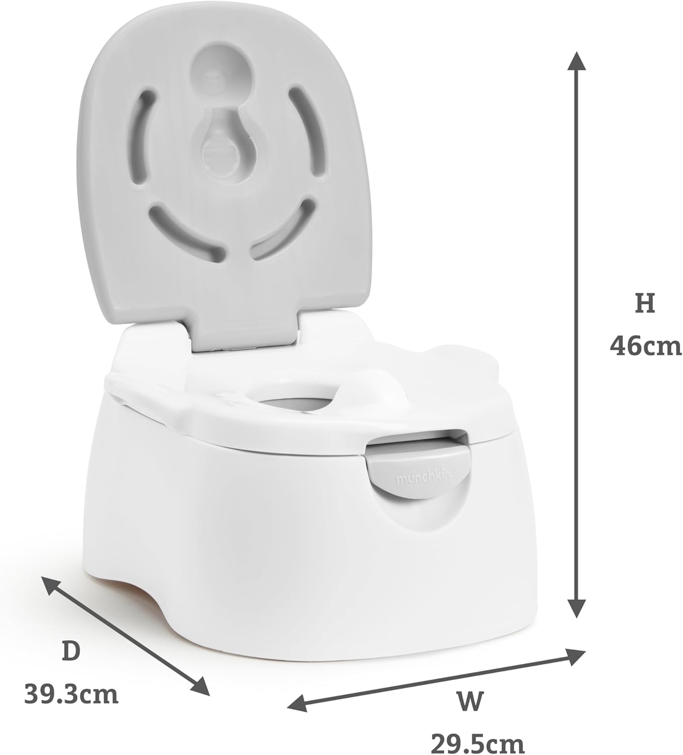 Munchkin Assento sanitário 90342, branco, assento sanitário Munchkin resistente | Assento sanitário para treinamento de penico com alças e pernas | Assento sanitário portátil para crianças pequenas | Cinza