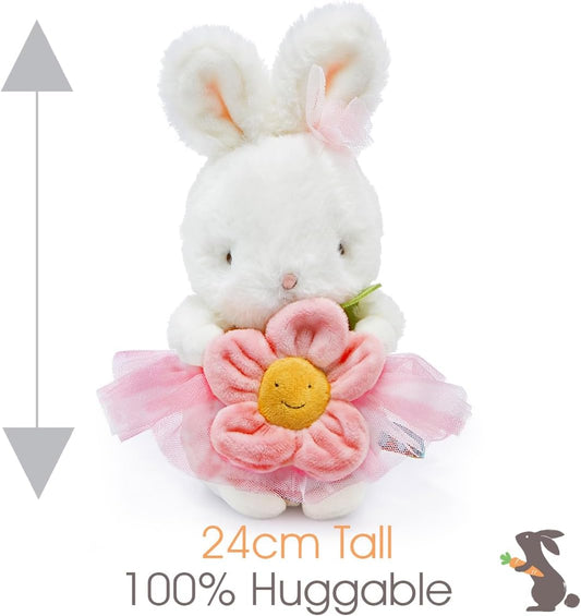 BUNNIES BY THE BAY Coelhinho de Pelúcia Blossom Bunny da Bichinho de Pelúcia Super Macio com Tutu Rosa e Flor de Veludo | 24cm de Altura | Brinquedo de Pelúcia | Brinquedo para Bebês desde o Nascimento