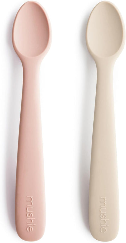 Mushie Colheres de alimentação Baby | Colheres de silicone sem BPA, pacote com 2 | Utensílios duráveis para bebês e crianças pequenas, próprios para lava-louças | Cor rosa