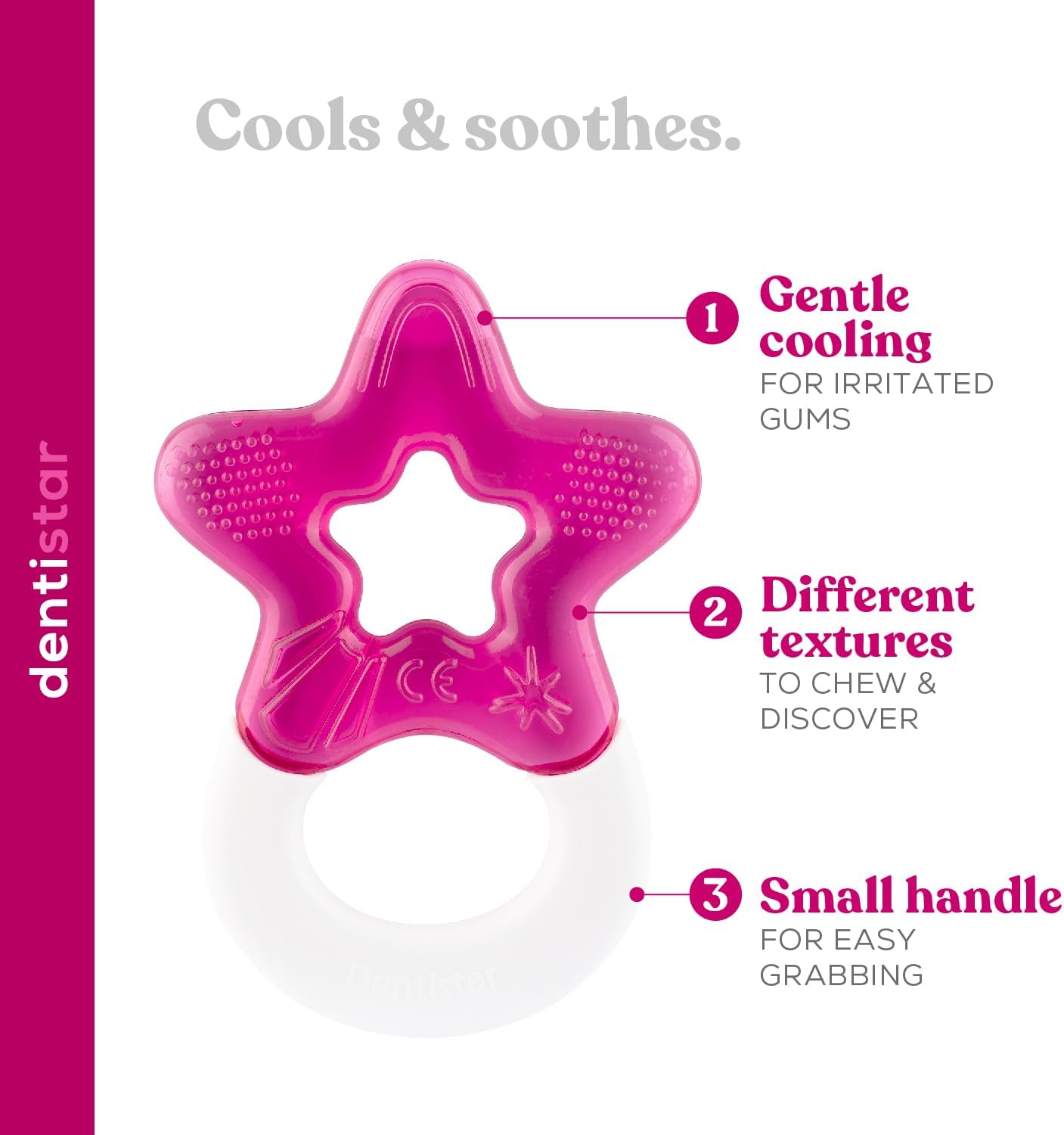 Dentistar Cool Teething Star Teething Baby Toy para bebês de 3 meses ou mais, anel de dentição de silicone macio para dente