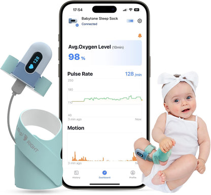 Babytone Baby Sleep Monitor, Meia Inteligente para Bebês que Monitora a Frequência Cardíaca, Nível de Oxigênio e Movimento, Monitor de Pés para Bebês Vestível com APP Bluetooth para Recém-nascidos de 0 a 36 Meses