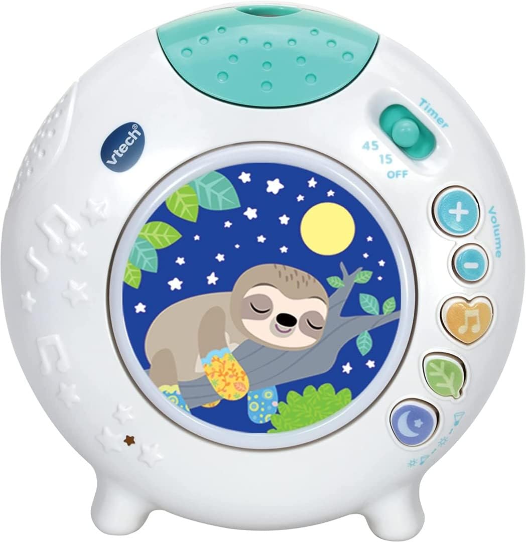 VTech Luz de berço Baby Sleepy Sloth, com projeção de padrão de luz colorida, sons da natureza e canções de ninar calmantes, presente portátil para bebês, 0, 3, 6, 12 meses