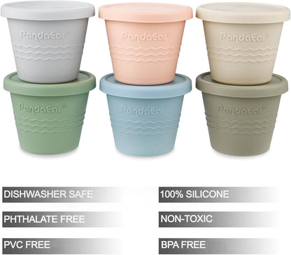 PandaEar Conjunto de 6 Potes de Silicone para Armazenamento de Comida de Bebê , Potes Pequenos de 120ml com Tampas, Potes Reutilizáveis para Lanches de Bebê e Crianças, Armazenamento de Comida Caseira para Bebê no Congelador, Seguros para Congelar