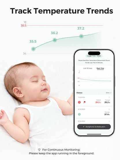 Momcozy Termômetro digital vestível para bebês , termômetro inteligente de precisão de grau médico, leitura instantânea, monitoramento em tempo real via aplicativo para crianças e bebês, adesivo hipoalergênico 3M, Bluetooth
