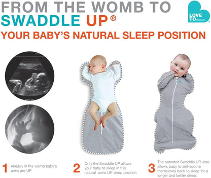 Love To Dream™ Swaddle UP™, Recém-nascido 2,2-3,8kg - Cinza Carvão Lua e Costas | Ajuste perfeito, promove uma rotina de sono saudável | 1,5 Tog Ideal para uso durante todo o ano (18–22°C) | Algodão lavável à máquina e zíper duplo