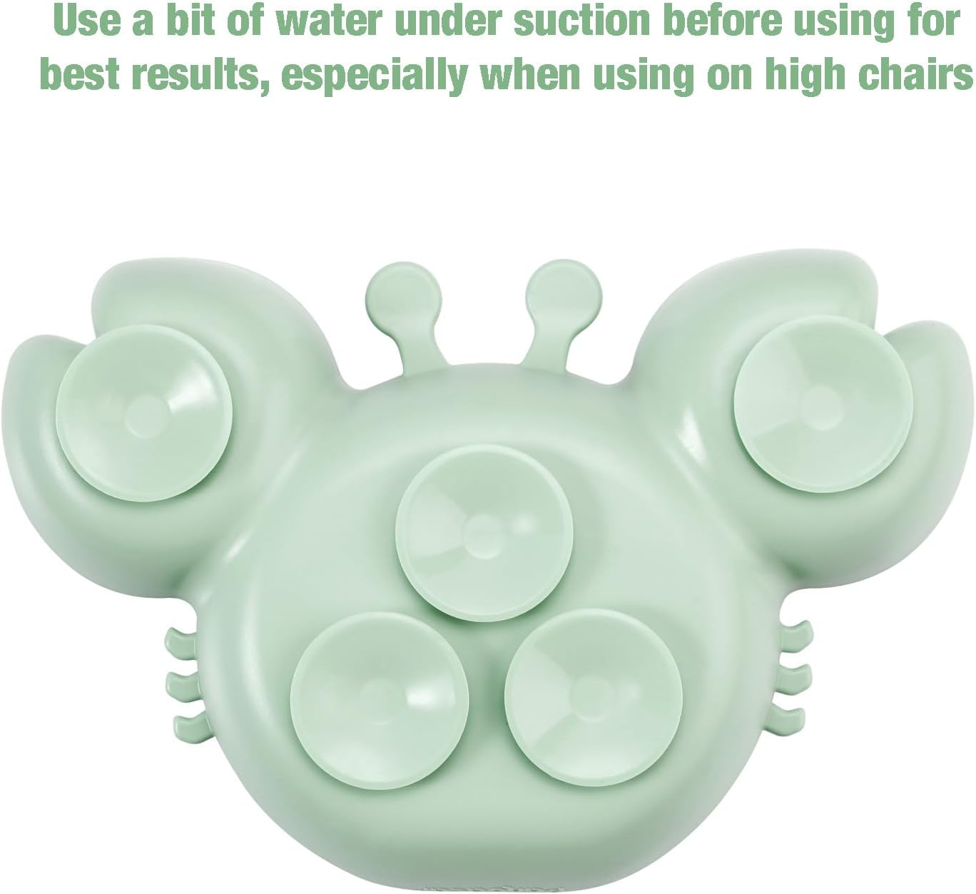 PandaEar Conjunto de 2 pratos de silicone com ventosa para bebês e crianças pequenas, com 4 colheres para alimentação independente. Pratos divididos e inquebráveis com ventosa. Conjunto de pratos e talheres para bebês. Caranguejo verde e abelha rosa.