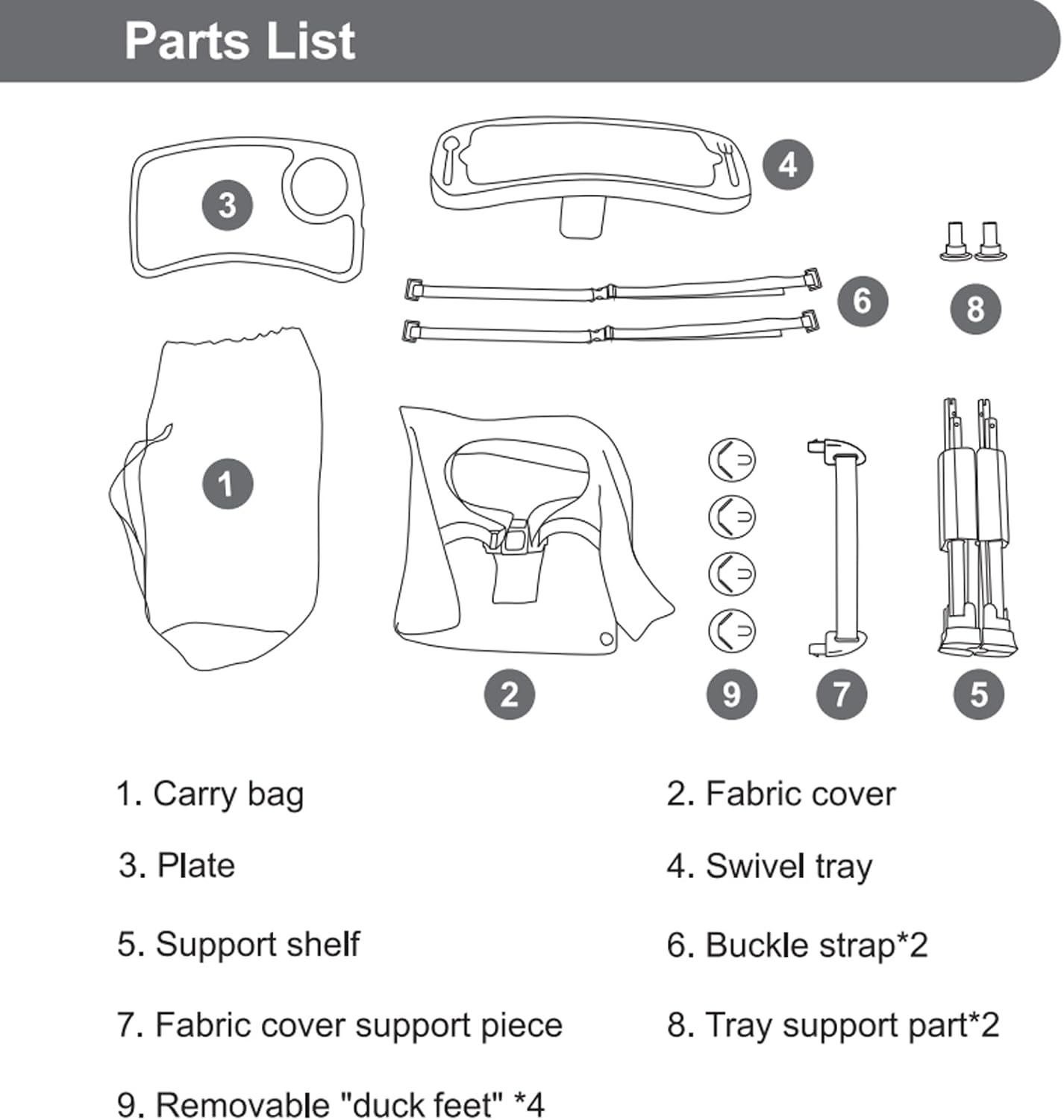 Bebamour Cadeira alta portátil dobrável para bebês , ideal para uso externo, com bandeja removível e bolsa de armazenamento. Cor: cinza.