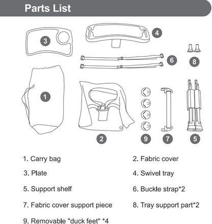 Bebamour Cadeira alta portátil dobrável para bebês , ideal para uso externo, com bandeja removível e bolsa de armazenamento. Cor: cinza.