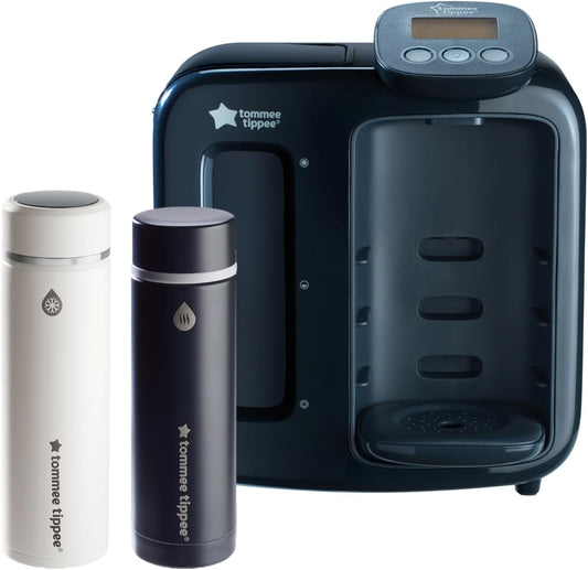 Tommee Tippee Perfect Prep Day & Night, máquina de fazer mamadeiras com display digital e volume ajustável, preto + Tommee Tippee GoPrep Formula Feed Maker Set.
