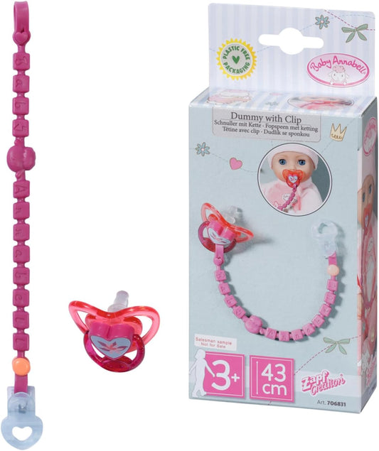 Baby Annabell Chupeta com prendedor 706831 - Acessório original projetado para bonecas e bebês - Inclui contas - Adequado para crianças a partir de 3 anos, Multicolorido