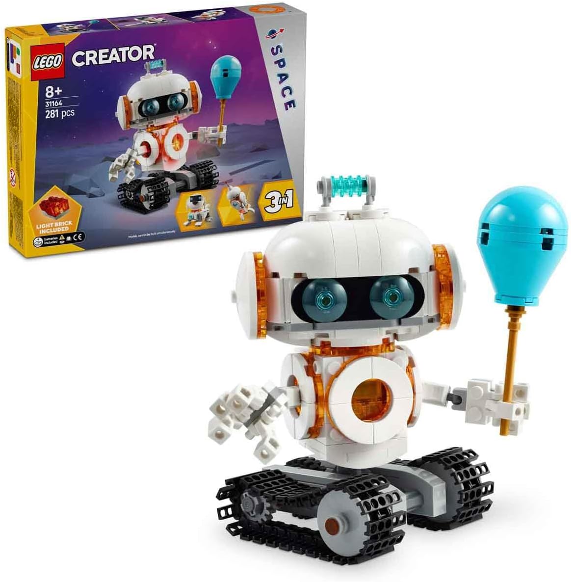 LEGO Brinquedo robô espacial Creator 3 em 1 - transforma-se em uma figura de cachorro ou modelo de foguete - Conjunto de construção para crianças - Ideia de presente com tema espacial para crianças, meninos e meninas com mais de 8 anos