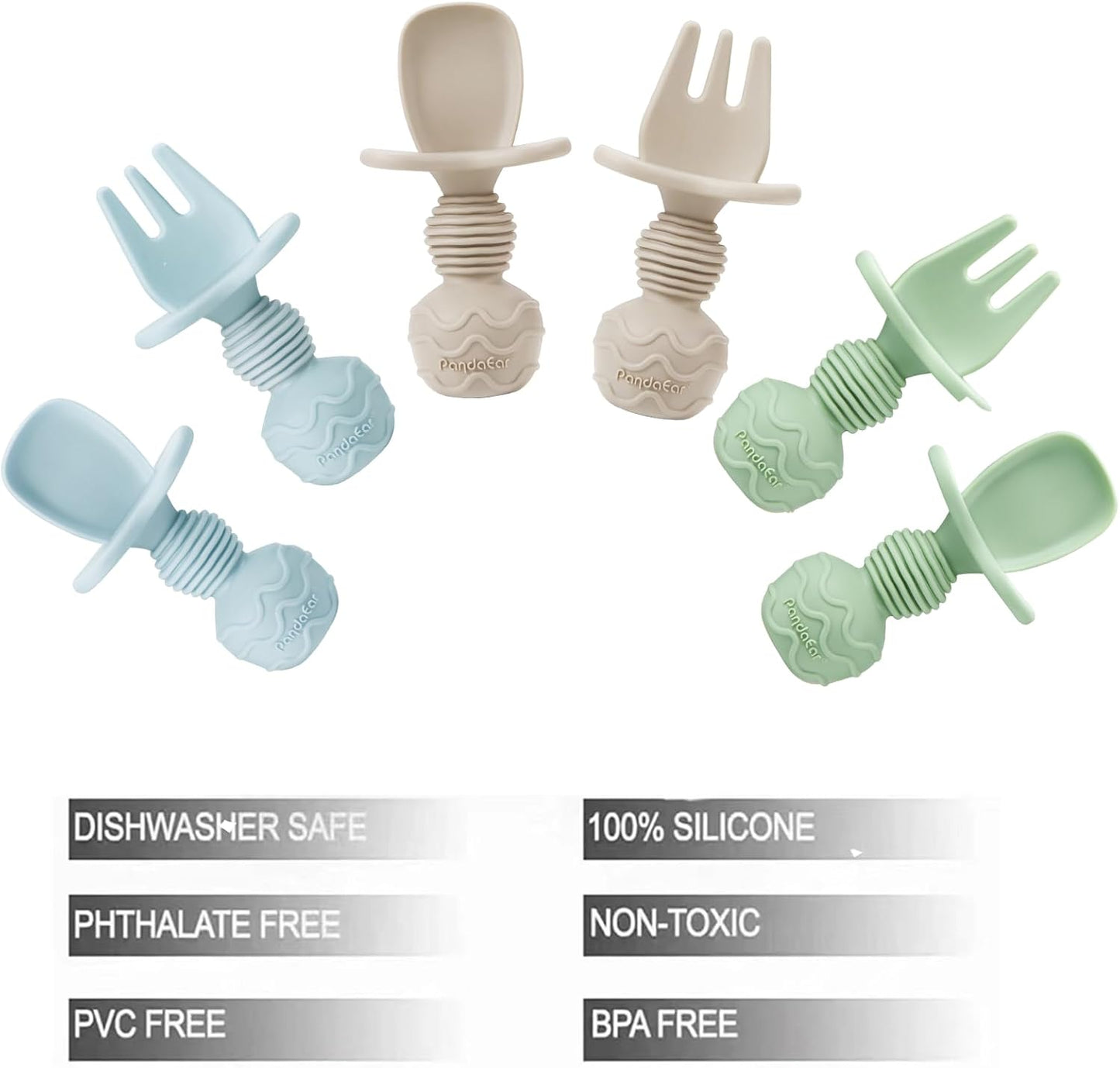 PandaEar Conjunto de 6 colheres e garfos de silicone para introdução alimentar de bebês | Talheres infantis para bebês que desejam se alimentar sozinhos |