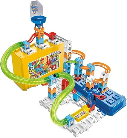 VTech Conjunto de caixa de construção e armazenamento Marble Rush, conjunto de construção para crianças, 5 bolinhas de gude e 62 peças de construção, Marble Run com lançador, brinquedo de construção, conjunto de pistas para 4, 5, 6 anos mais