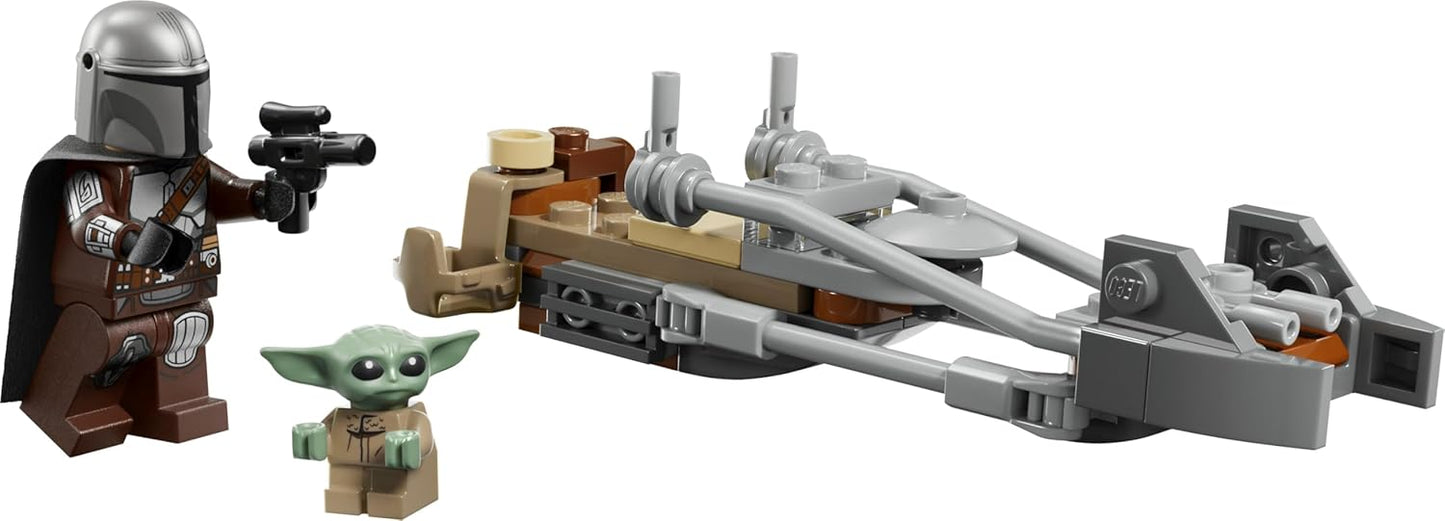 LEGO Star Wars 75436 O Mandaloriano e a Moto Speeder do Grogu - Inclui uma minifigura do Grogu e uma minifigura do Din Djarin com um blaster - Pequeno presente de aniversário para meninos e fãs a partir de 6 anos.